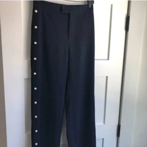 Zara Navy High Waist Pearl Button Slit Pants - Picture 2 of 7